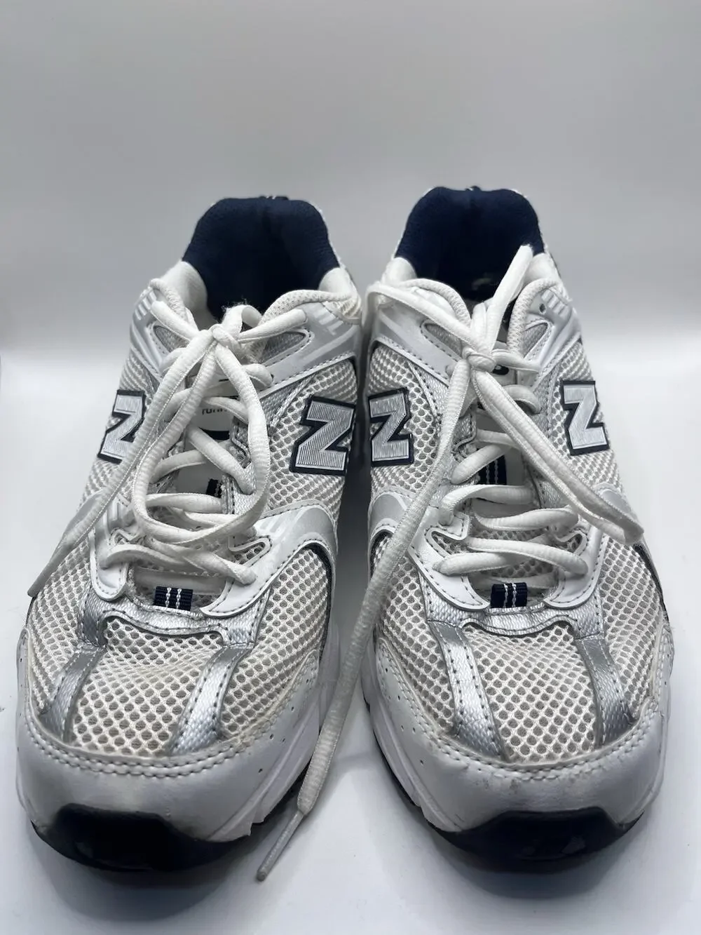 New Balance White/Natural Indigo Lace-Up Low Top Mesh Sneaker Men’s 7